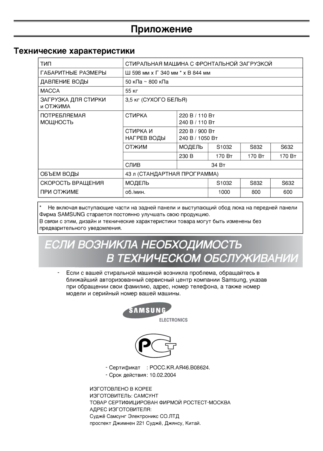 Samsung S832GWL/YLP, S832GWS/YLP manual Öëãà ÇéáçàäãÄ çÖéÅïéÑàåéëíú ÍÖïçàóÖëäéå éÅëãìÜàÇÄçàà, ÍÂıÌË˜ÂÒÍËÂ ı‡‡ÍÚÂËÒÚËÍË 