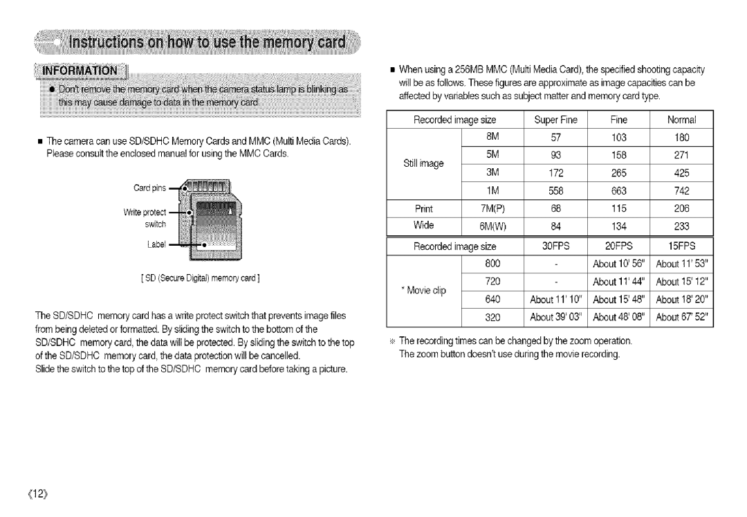 Samsung S850 manual 30FPS 20FPS 15FPS 