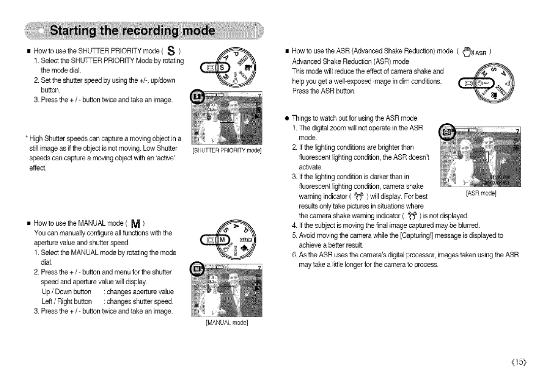 Samsung S850 manual £HUTfER PRIORITYmode Manual mode 