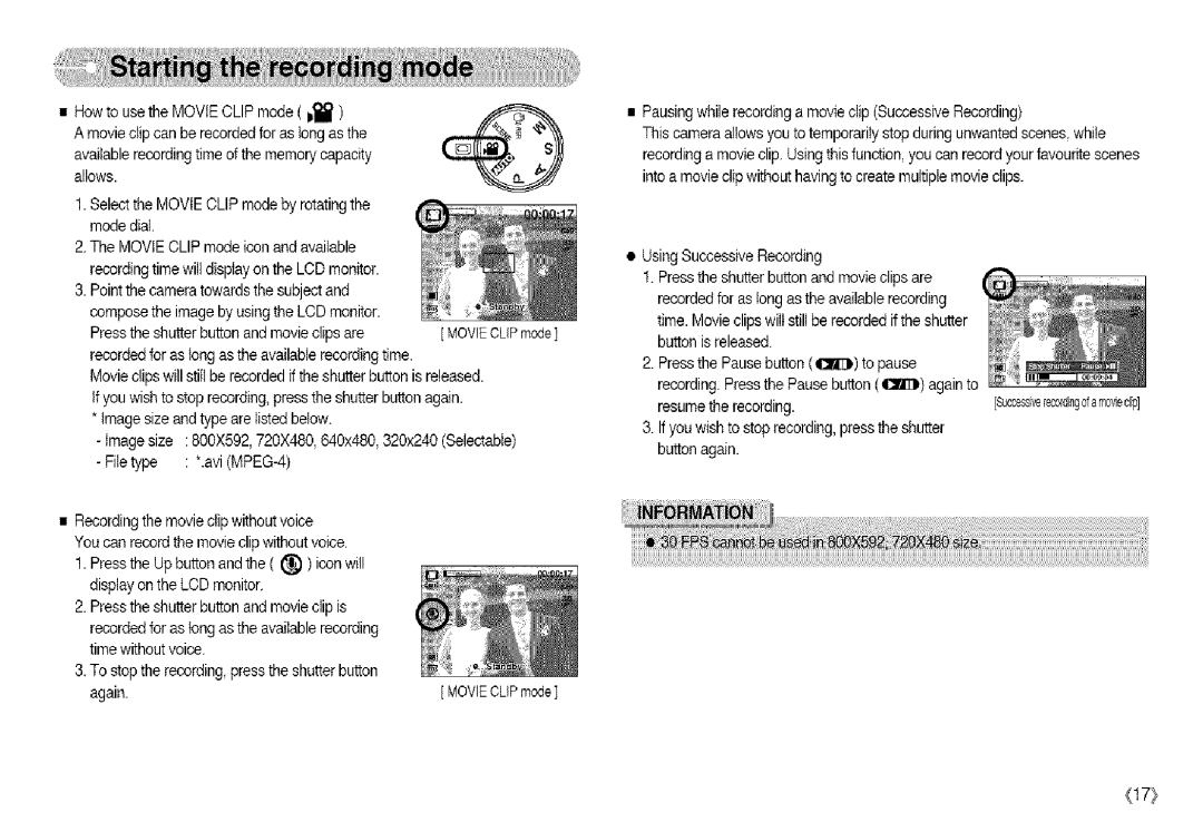 Samsung S850 manual Ifyou wish to stop recording, press the shutter button again 