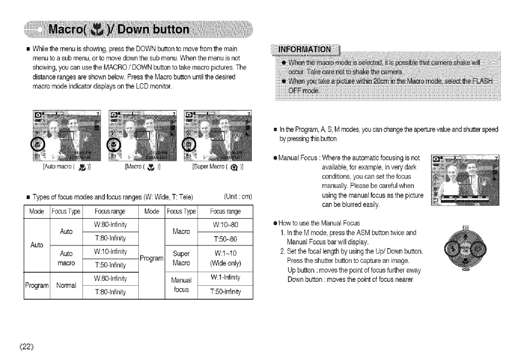 Samsung S850 manual Auto macro Macro Super Macro 