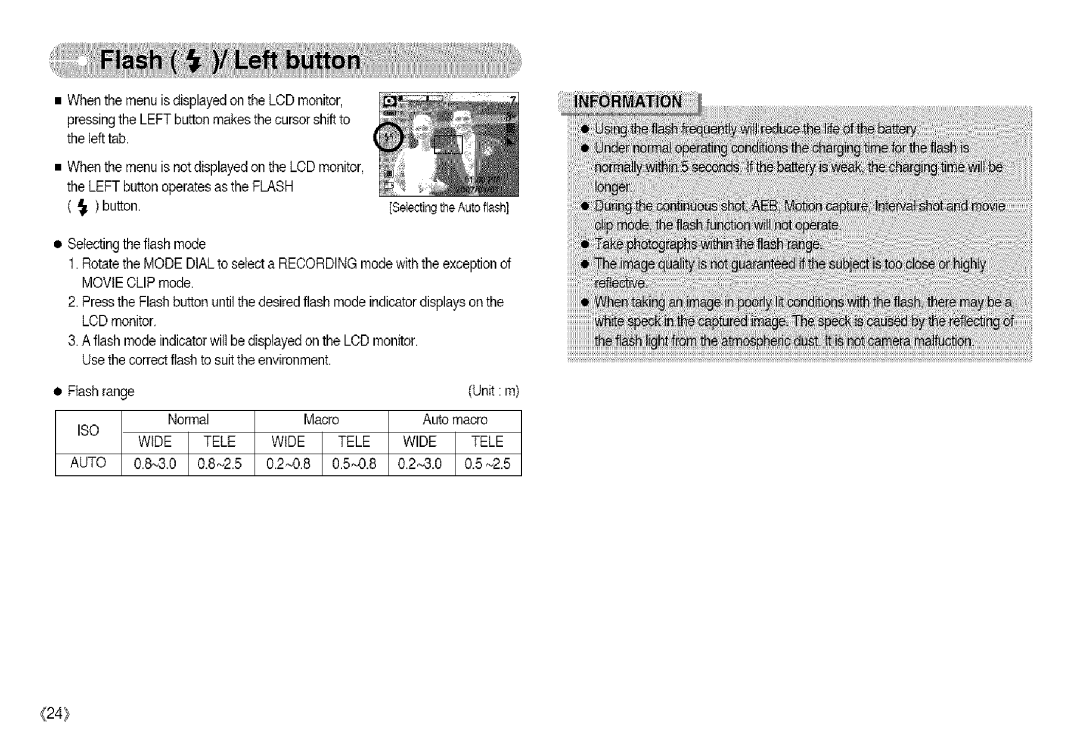 Samsung S850 manual Wide Tele Auto 