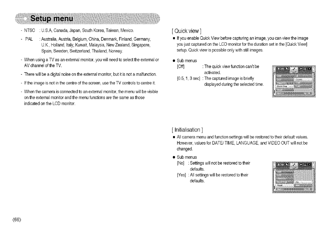 Samsung S850 manual Quickview, Initialisation 