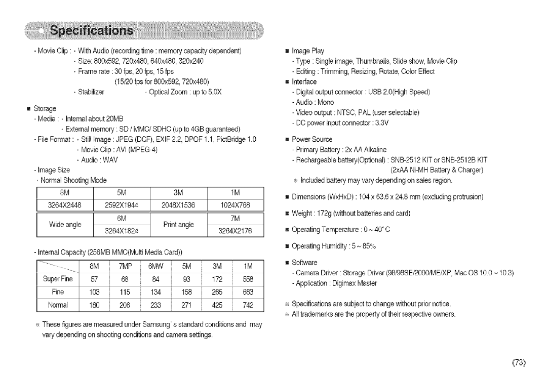 Samsung S850 manual MovieClip. WithAudiorecordingtimememorycapacitydependent 