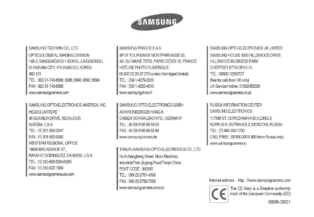 Samsung S850 manual Tel Fax 