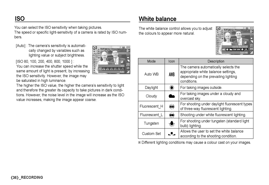 Samsung S860 manual White balance 