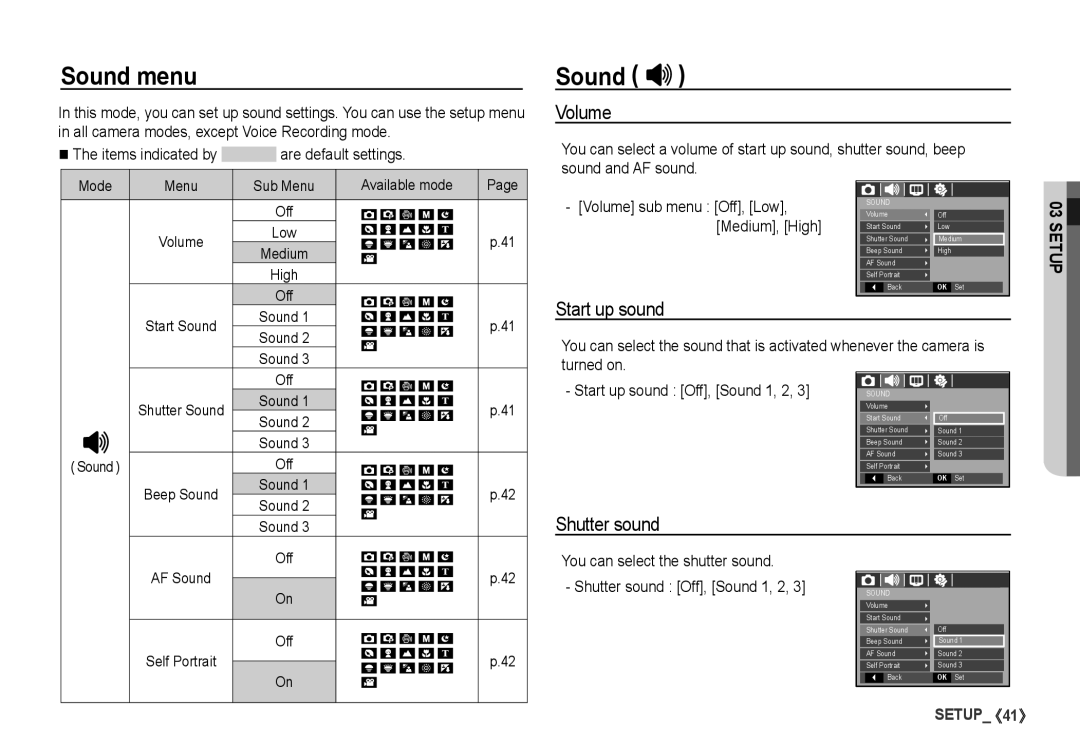 Samsung S860 manual Sound menu 