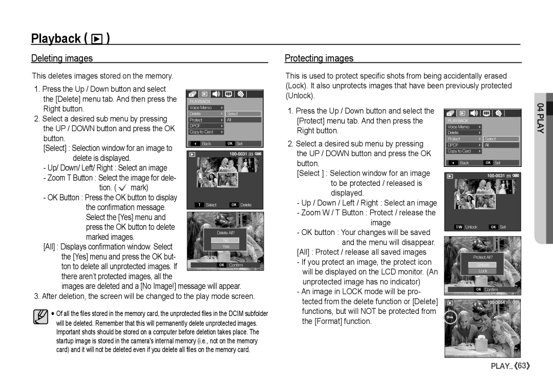 Samsung S860 manual Deleting images, Protecting images 