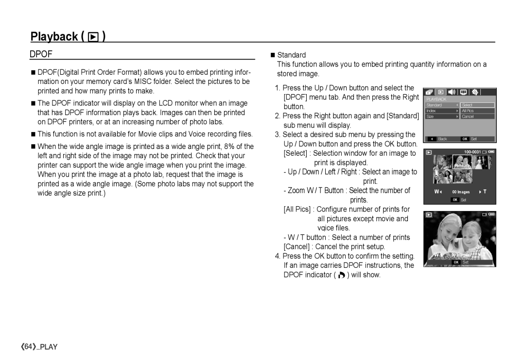 Samsung S860 manual Dpof, Cancel Cancel the print setup 