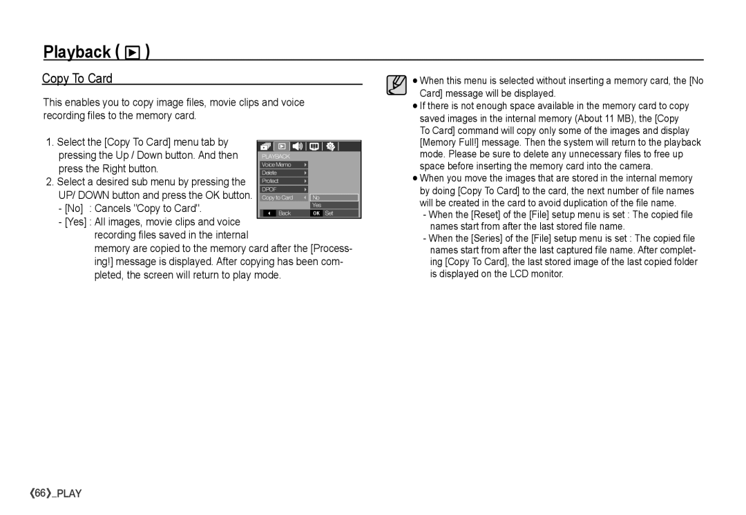 Samsung S860 manual Copy To Card, Press the Right button, No Cancels Copy to Card 