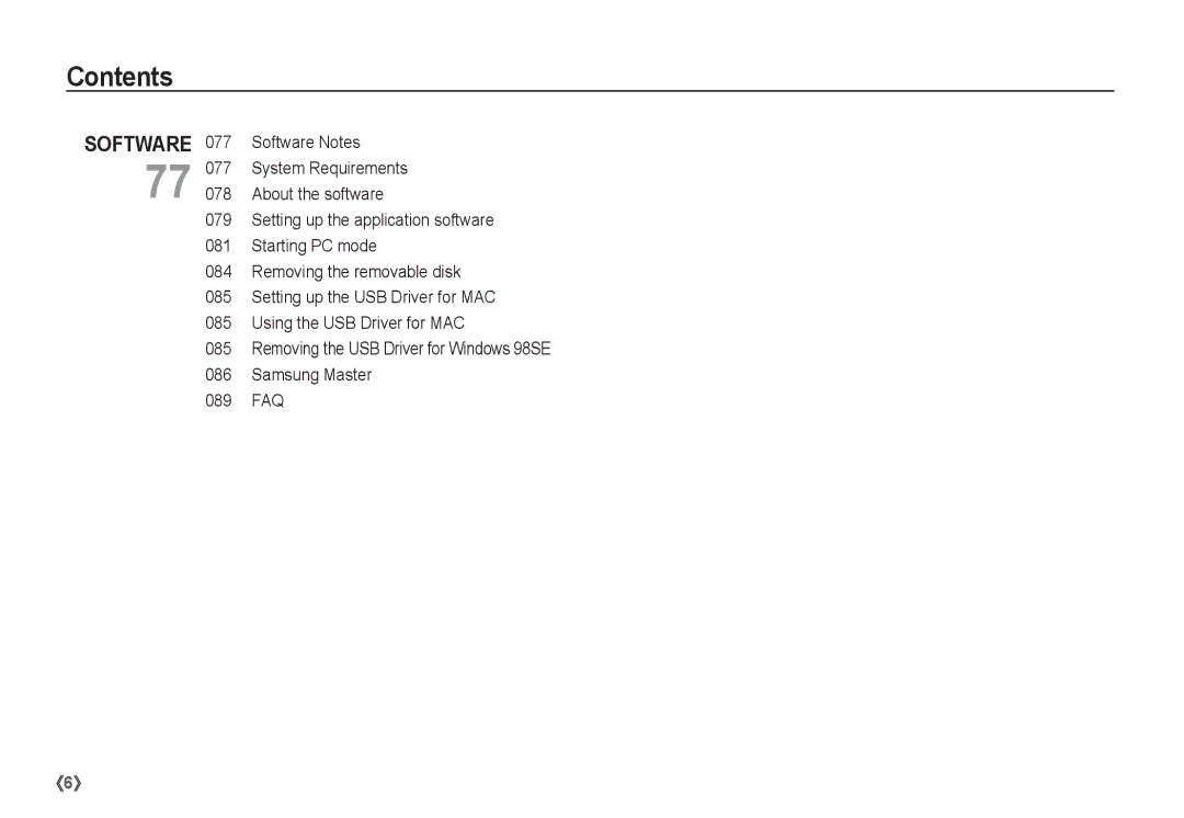 Samsung S860 manual Software Notes, Samsung Master 089 