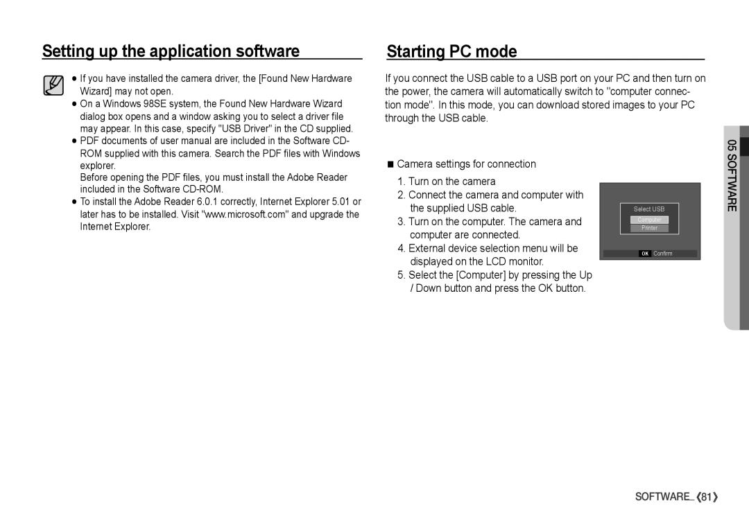 Samsung S860 manual Starting PC mode 