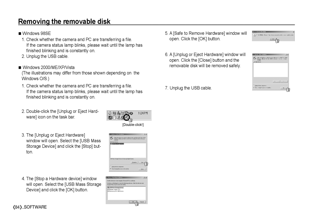 Samsung S860 manual Removing the removable disk, Unplug the USB cable 