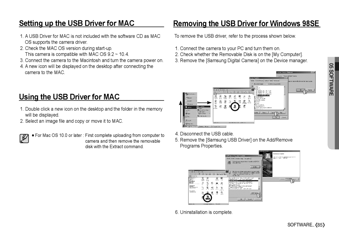 Samsung S860 manual Setting up the USB Driver for MAC, Using the USB Driver for MAC 