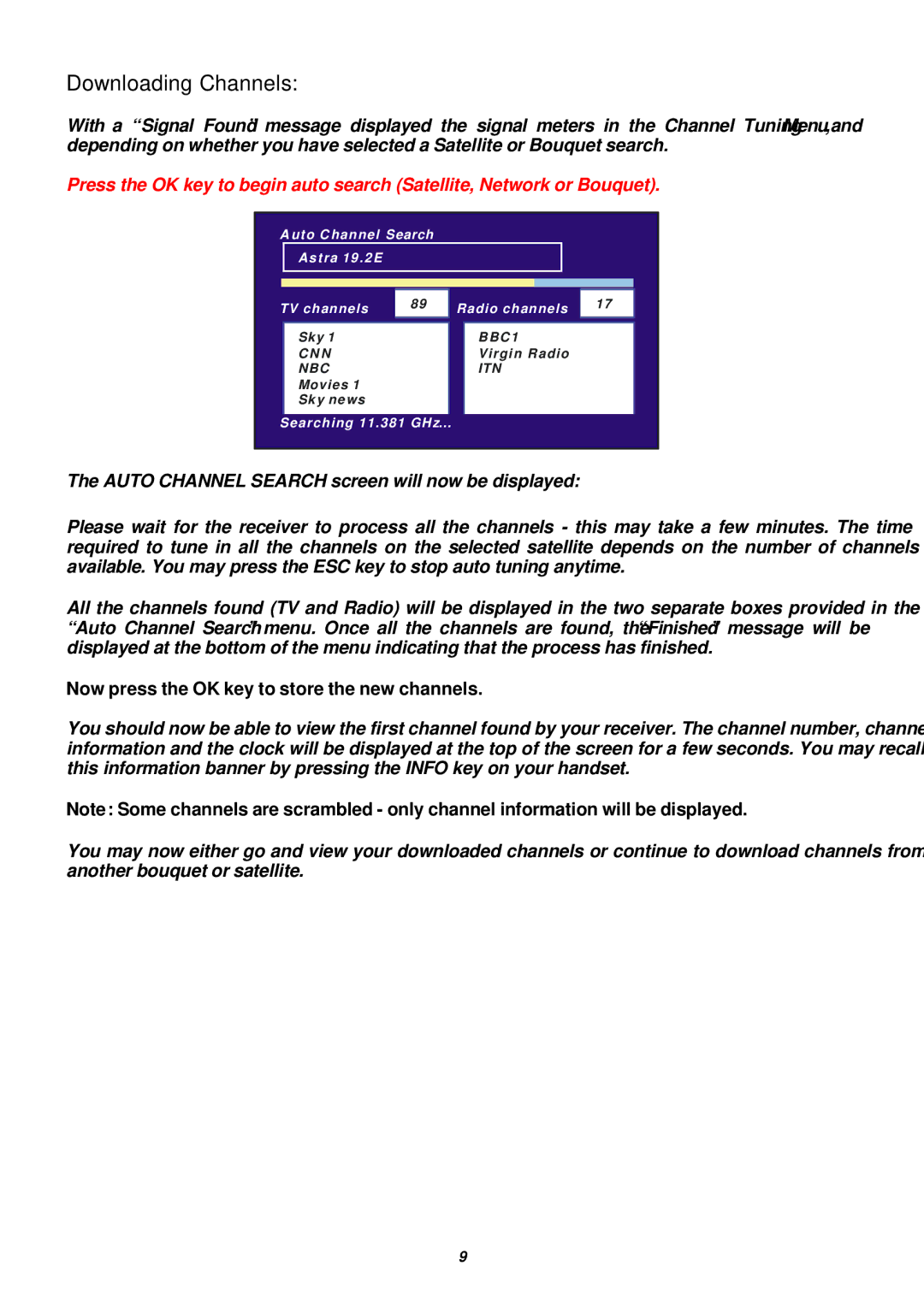 Samsung SADPCI-202 instruction manual Downloading Channels, Now press the OK key to store the new channels 