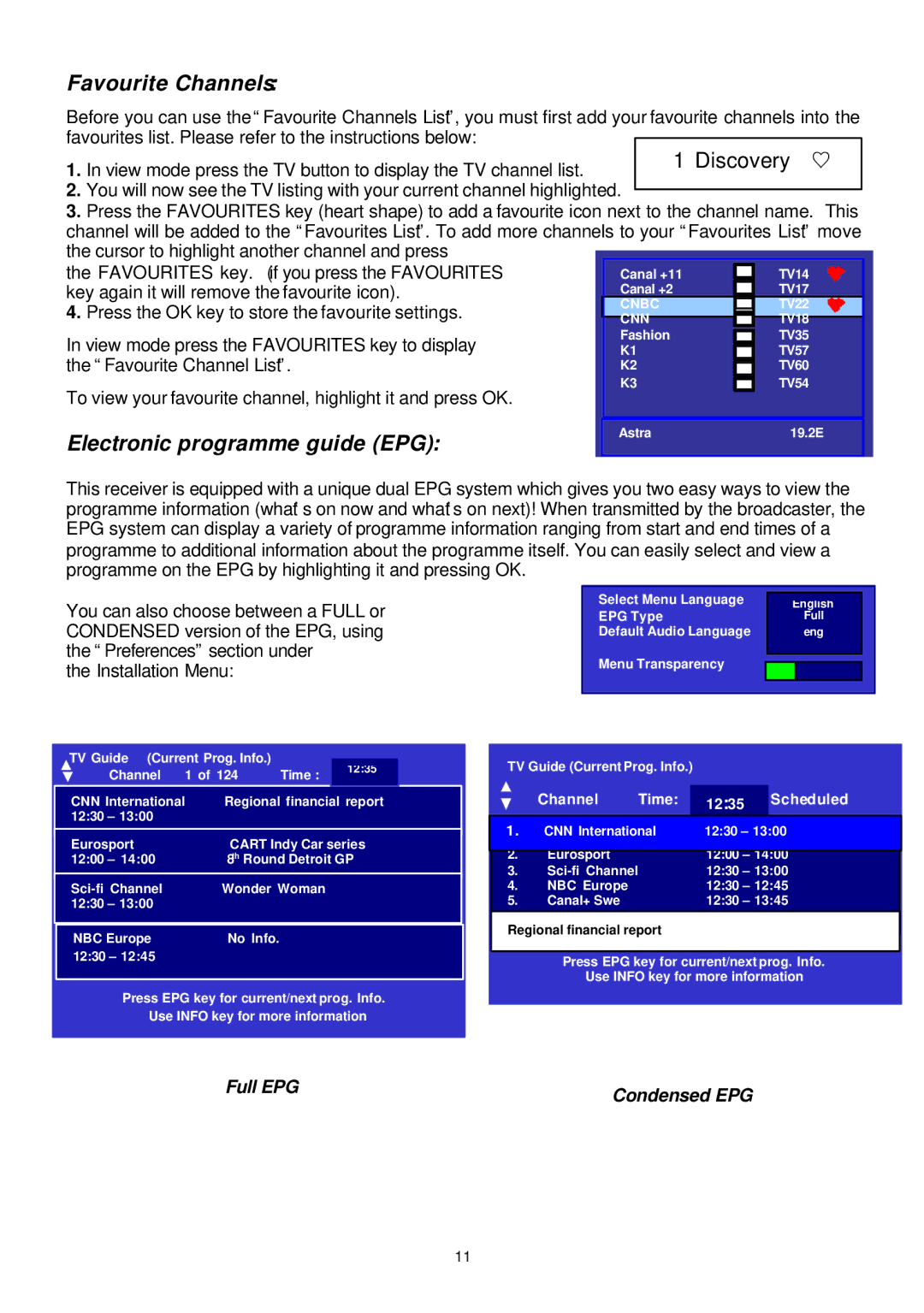 Samsung SADPCI-202 instruction manual Favourite Channels, Electronic programme guide EPG 