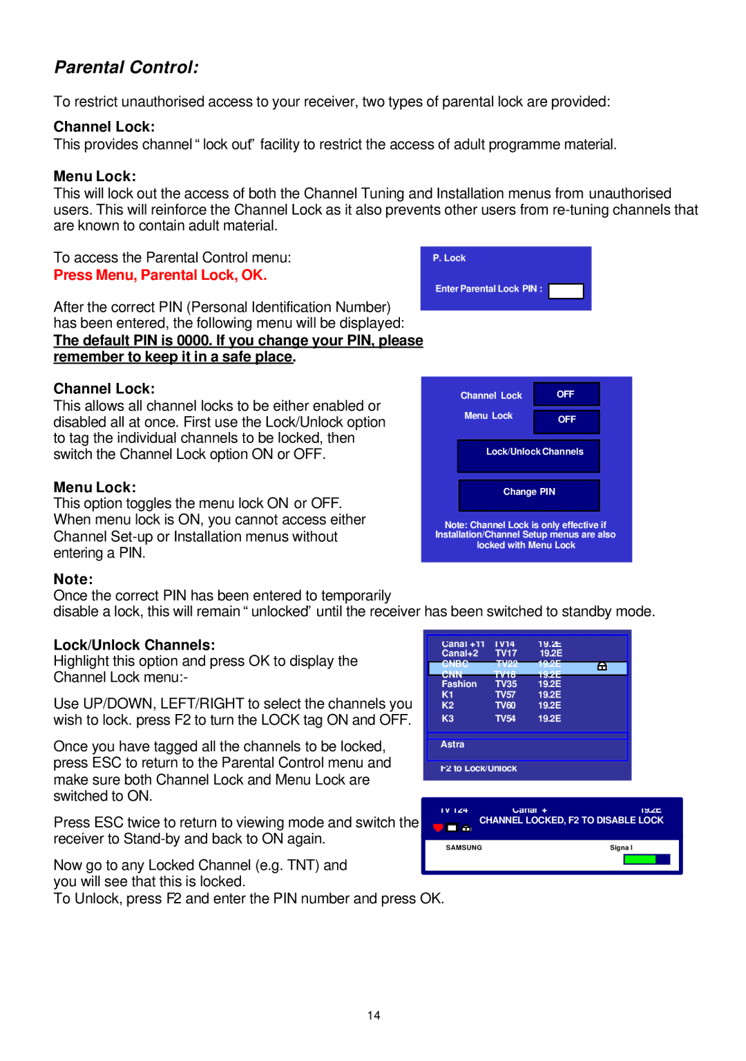 Samsung SADPCI-202 instruction manual Parental Control, Channel Lock, Menu Lock 