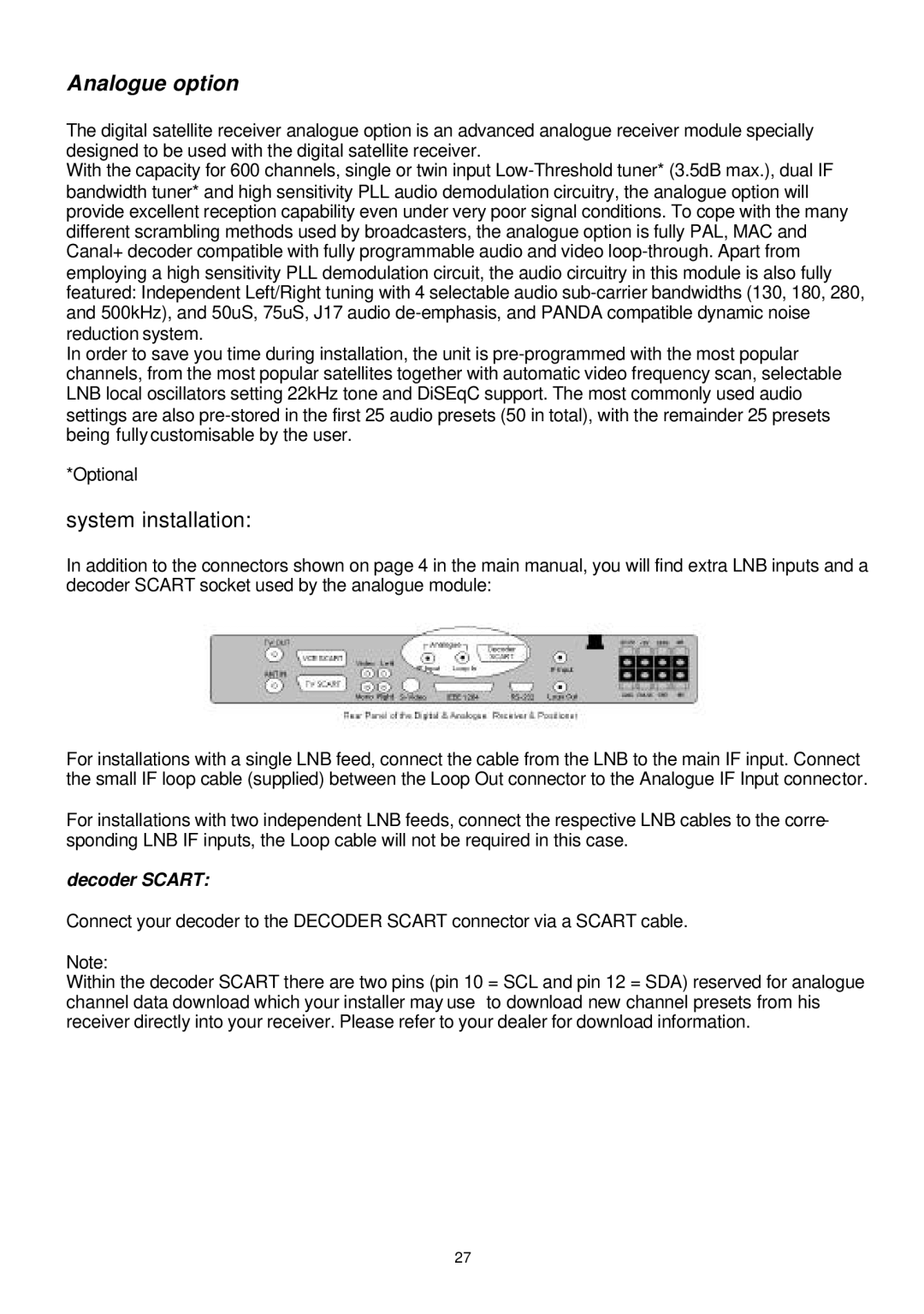 Samsung SADPCI-202 instruction manual Analogue option, System installation 