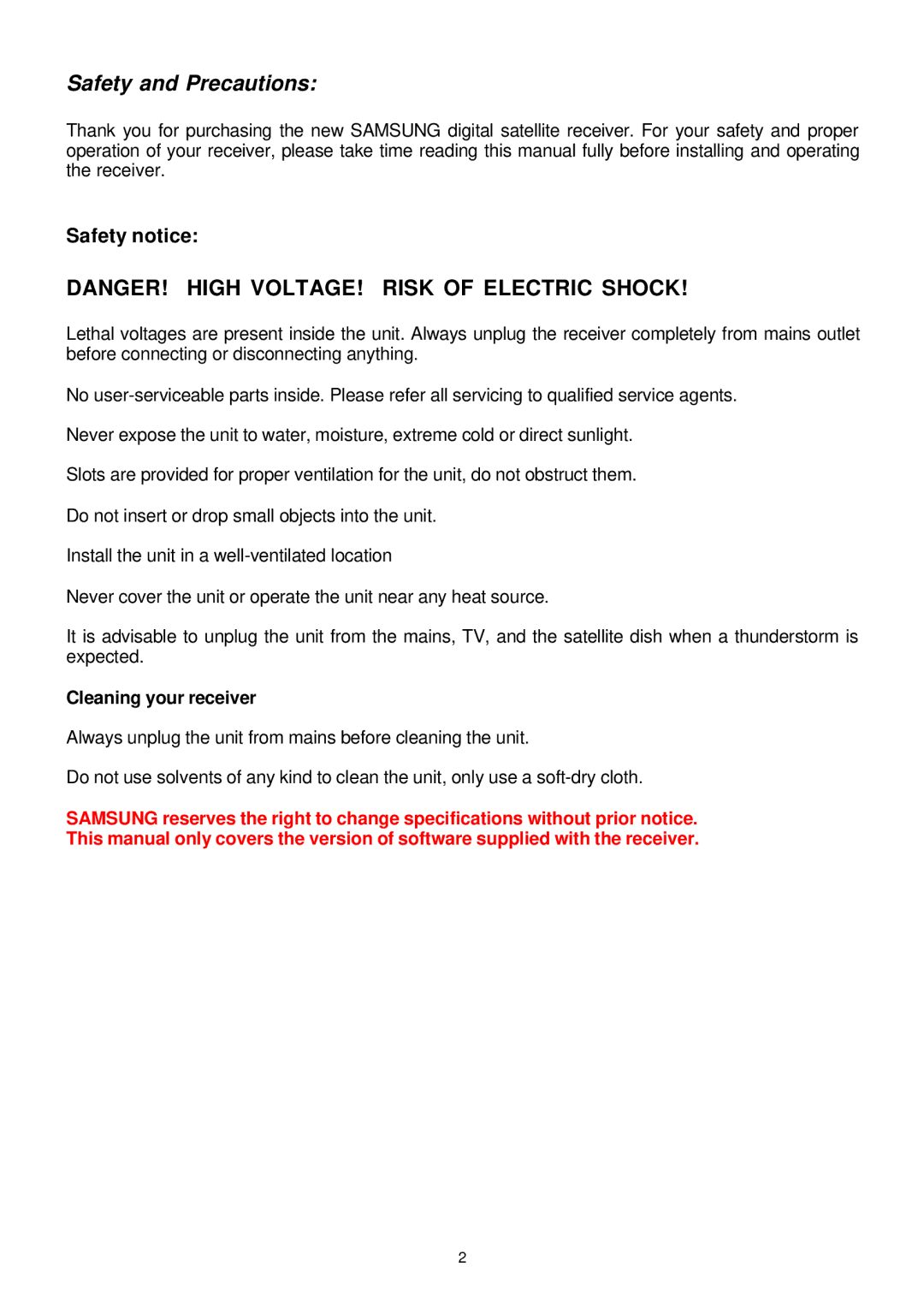 Samsung SADPCI-202 instruction manual Safety and Precautions, Cleaning your receiver 