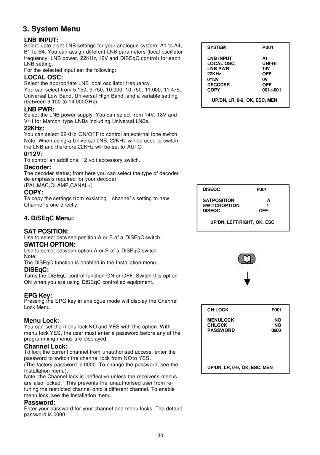 Samsung SADPCI-202 instruction manual 22KHz, Decoder, DiSEqC Menu, EPG Key, Password 