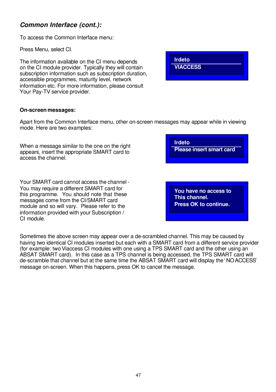 Samsung SADPCI-202 instruction manual On-screen messages, Viaccessv 