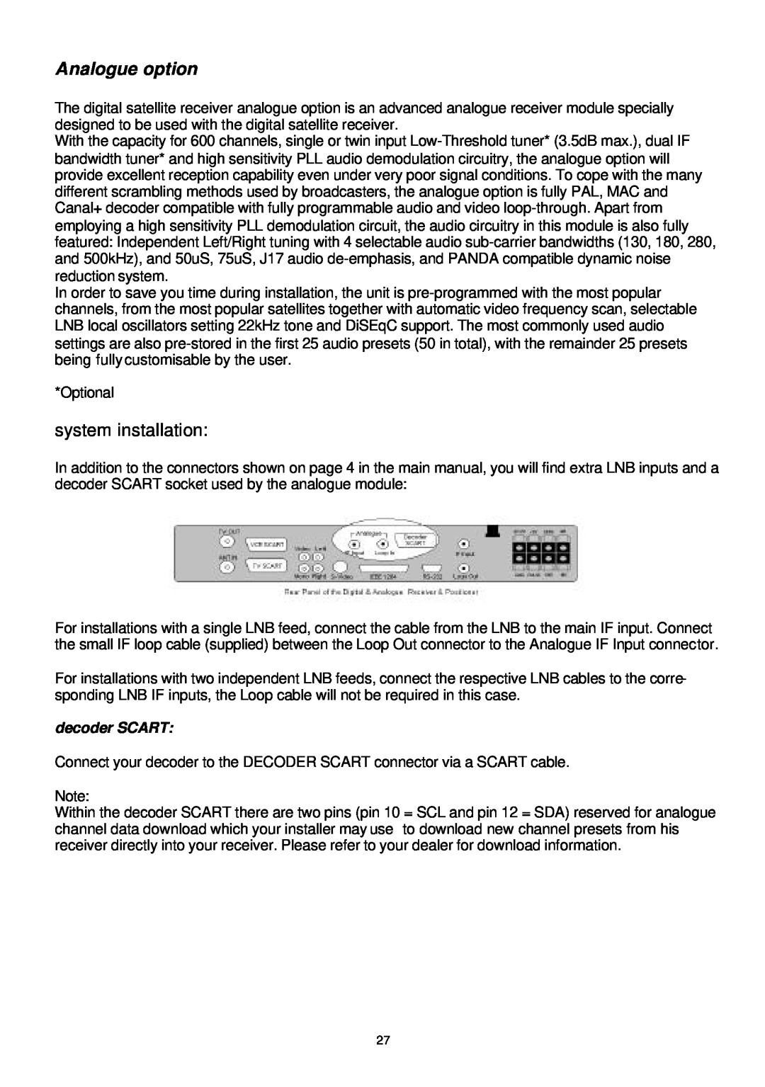 Samsung SADPCI-202 instruction manual Analogue option, system installation 