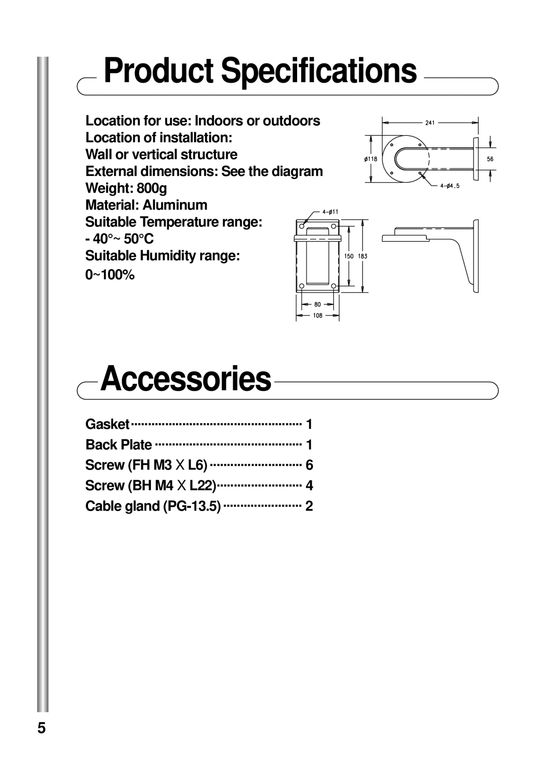 Samsung SADT-101WM manual Product Specifications, Accessories, Screw BH M4 X L22 