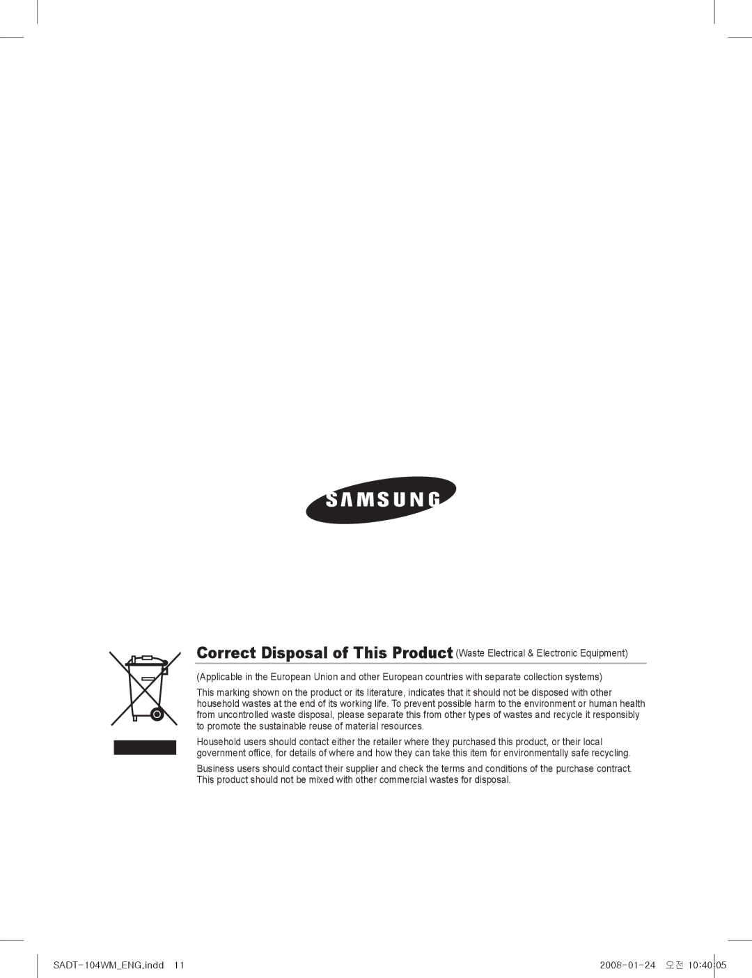 Samsung SADT-104WM manual 