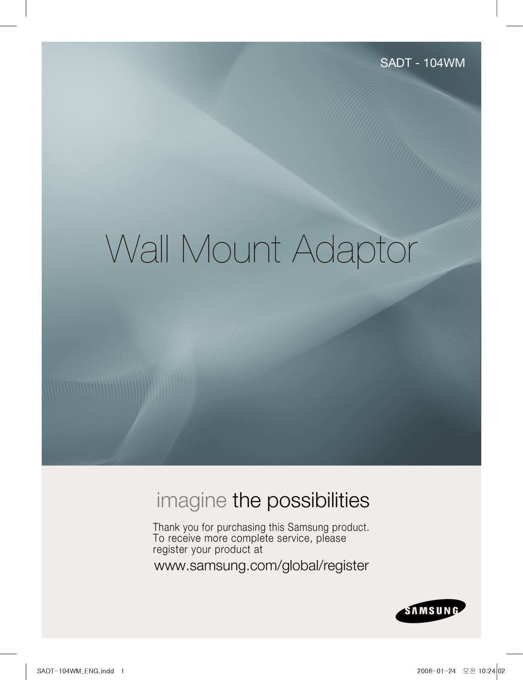 Samsung SADT-104WM manual Wall Mount Adaptor, imagine the possibilities, SADT - 104WM 