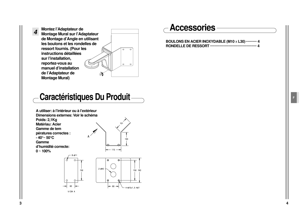 Samsung Sadt-110cm installation manual Caractéristiques Du Produit, Montez l’Adaptateur de 