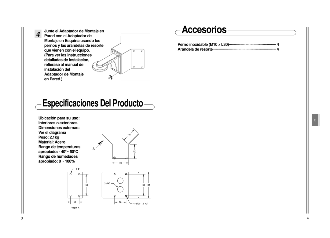 Samsung Sadt-110cm installation manual Accesorios, Junte el Adaptador de Montaje en Pared con el Adaptador de 