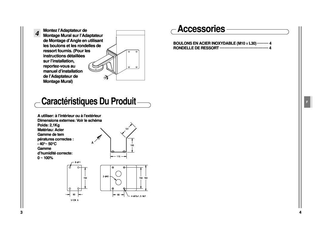 Samsung Sadt-110cm installation manual Caractéristiques Du Produit, Montez l’Adaptateur de, Accessories 