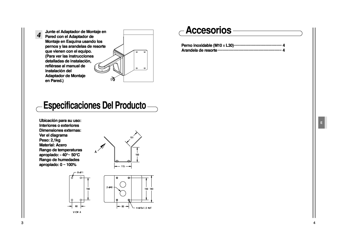 Samsung Sadt-110cm installation manual Accesorios, Especificaciones Del Producto 