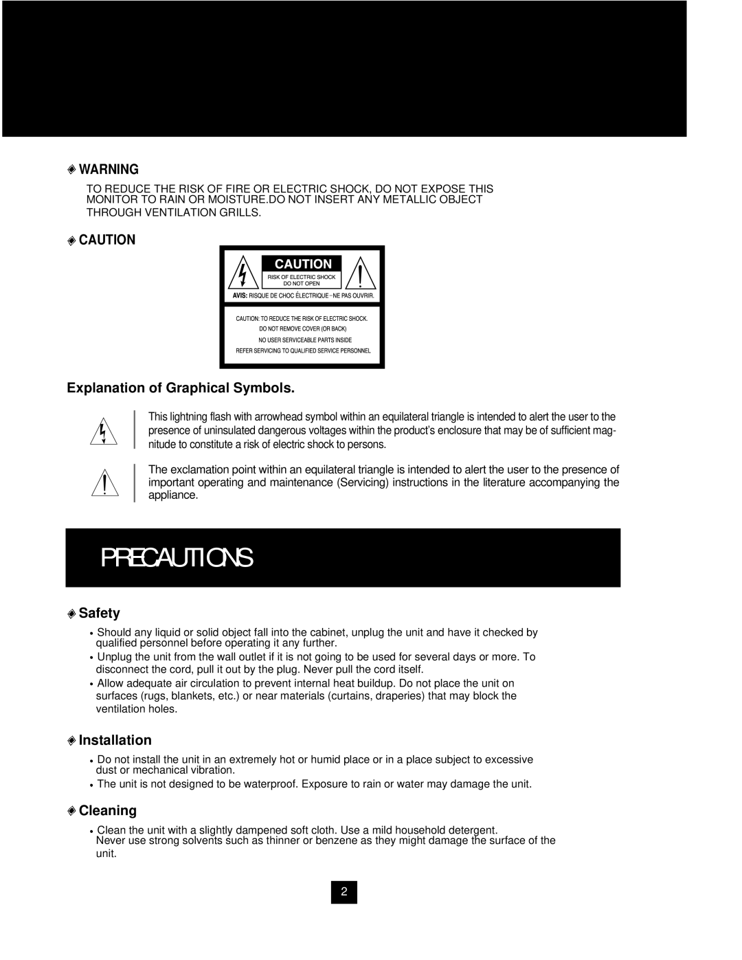 Samsung SAM-14MV manual Precautions 