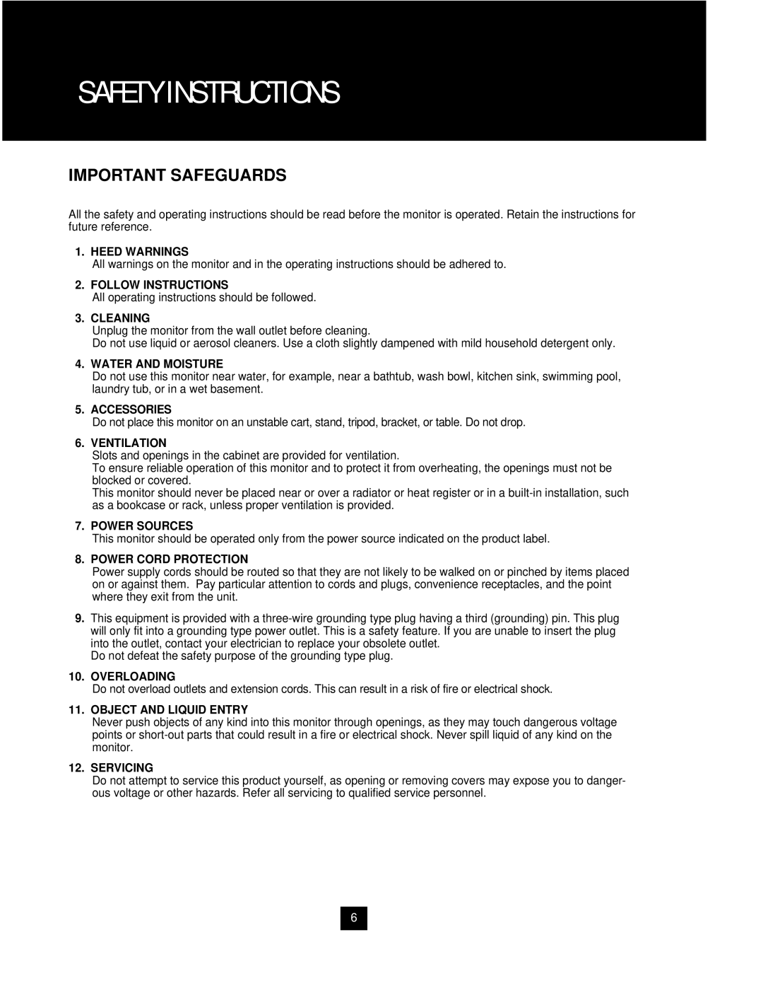 Samsung SAM-14MV manual Safety Instructions, Important Safeguards 