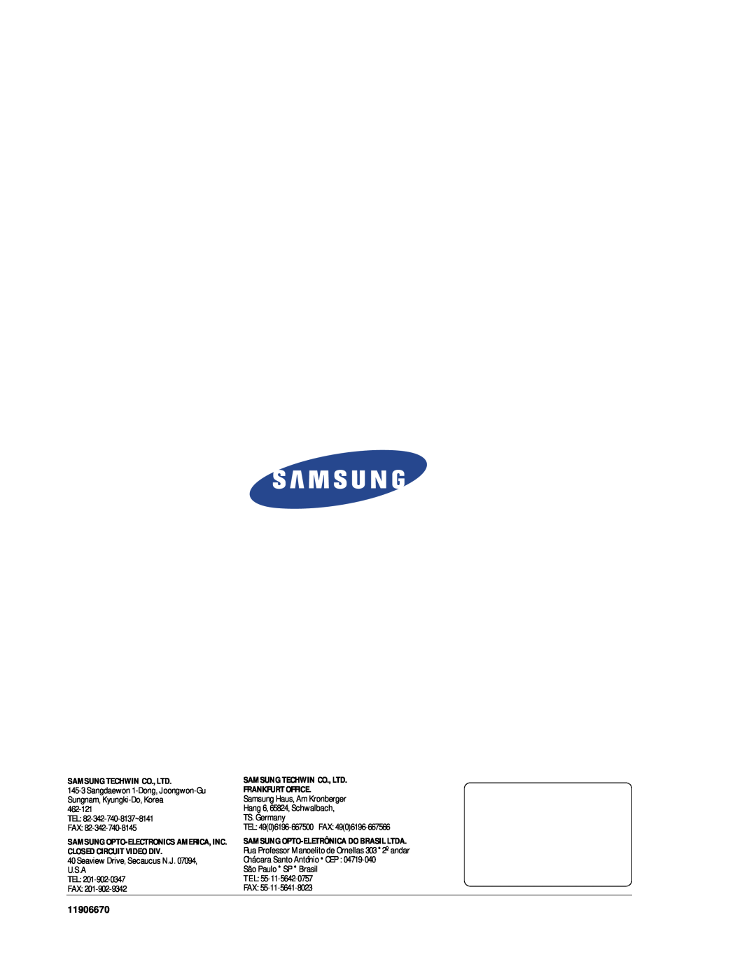 Samsung SAM-14MV manual TEL 82-342-740-8137~8141 FAX, Seaview Drive, Secaucus N.J. 07094, U.S.A TEL FAX, Frankfurt Office 