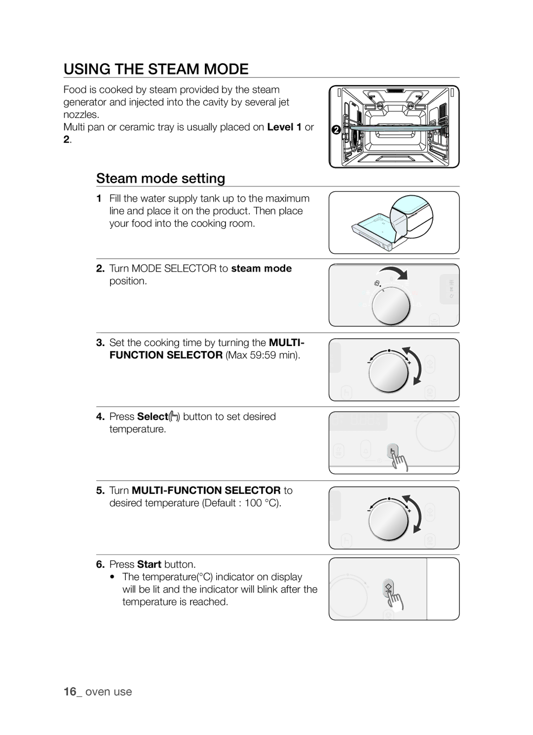 Samsung SAMI7/HAC manual Using the steam mode, Steam mode setting, Function Selector Max 5959 min 