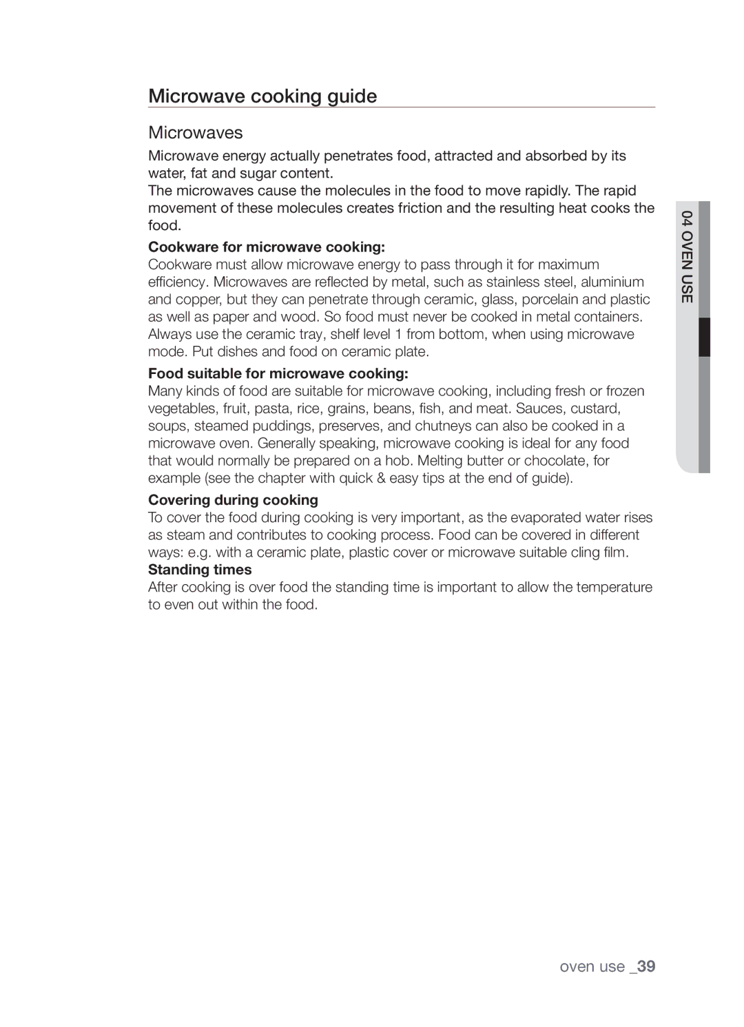 Samsung SAMI7/HAC manual Microwave cooking guide, Microwaves 