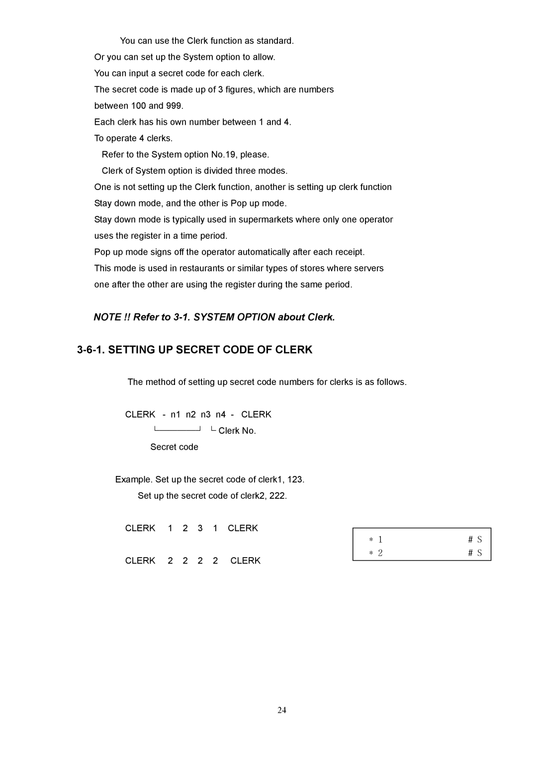 Samsung ER-290, SAMSUNG ELECTRONIC CASH REGISTER manual Setting UP Secret Code of Clerk 