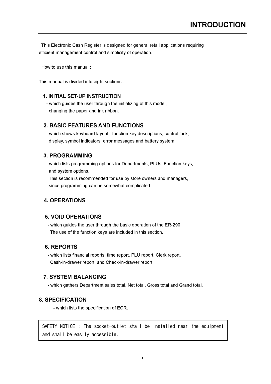 Samsung SAMSUNG ELECTRONIC CASH REGISTER, ER-290 manual Introduction 