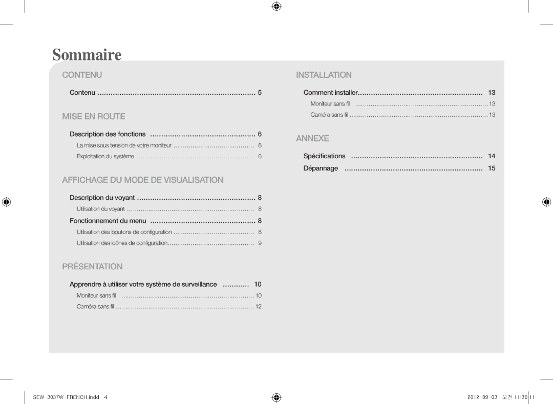 Samsung samsung techwin, sew-3037w warranty Sommaire, Utilisation du voyant…………………………………………………………… 