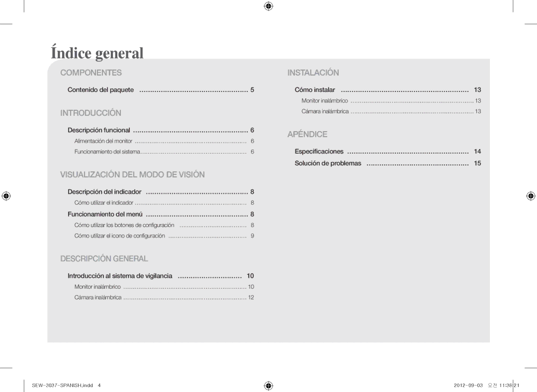 Samsung samsung techwin, sew-3037w warranty Índice general, Cómo utilizar el indicador……………………………………………………… 