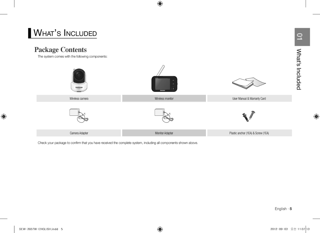 Samsung sew-3037w, samsung techwin warranty Package Contents 