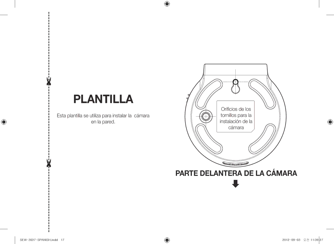 Samsung sew-3037w, samsung techwin warranty Plantilla, Orificios de los tornillos para la instalación de la cámara 