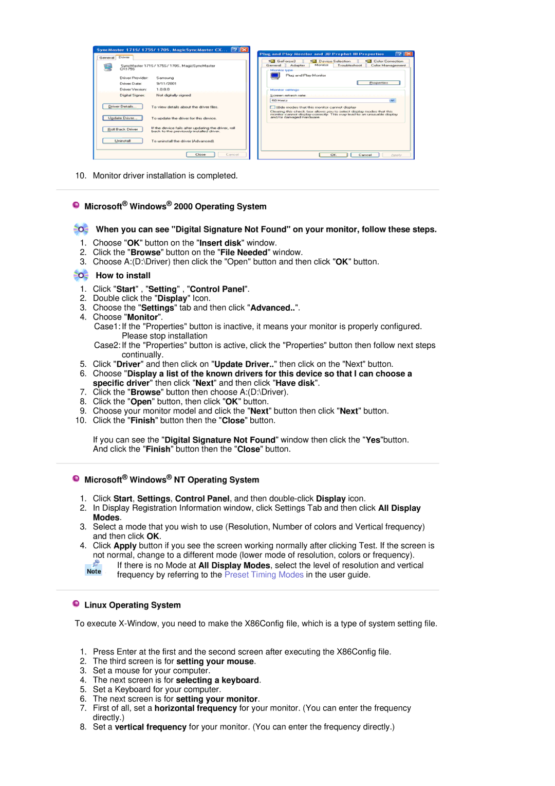 Samsung SAMTRON 98DF manual How to install Click Start , Setting , Control Panel, Microsoft Windows NT Operating System 