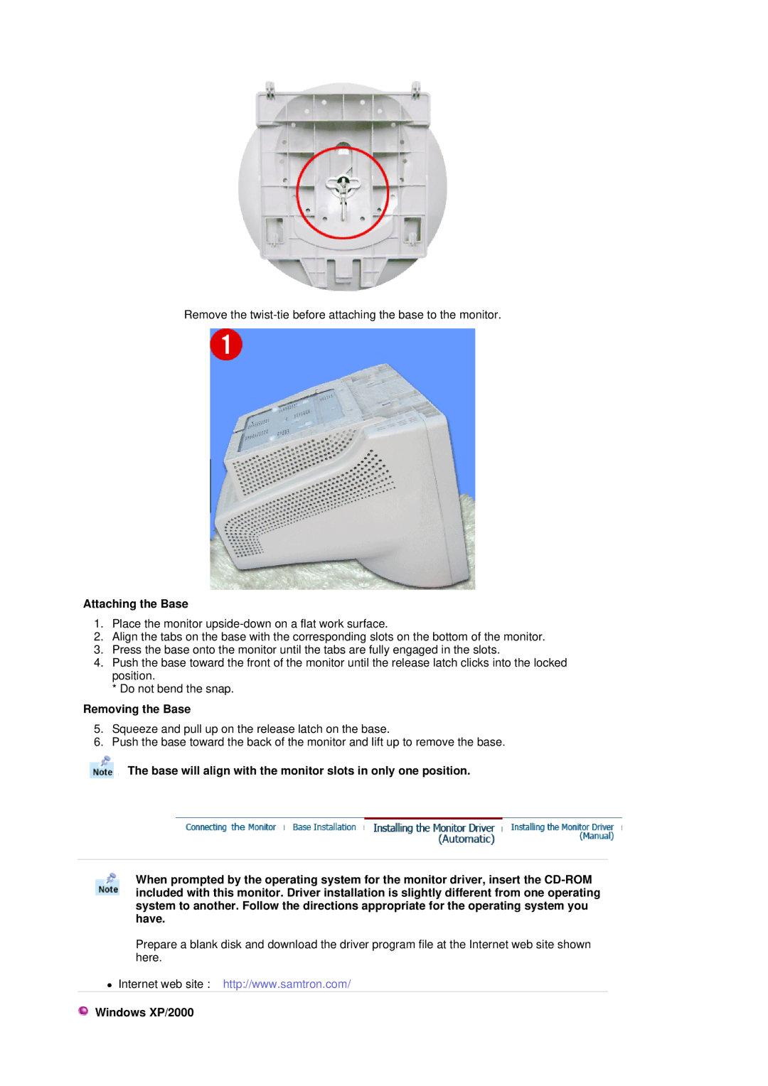 Samsung SAMTRON 58V, SAMTRON 78BDF, SAMTRON 78E, SAMTRON 591S, SAMTRON 98DF, SAMTRON 59E manual Attaching the Base 