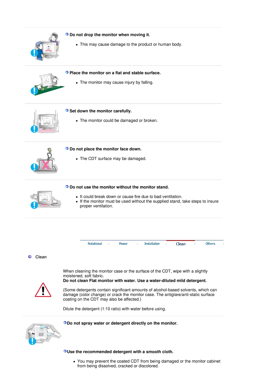 Samsung SAMTRON 98DF, SAMTRON 78BDF, SAMTRON 78E, SAMTRON 591S, SAMTRON 58V, SAMTRON 59E manual Clean 