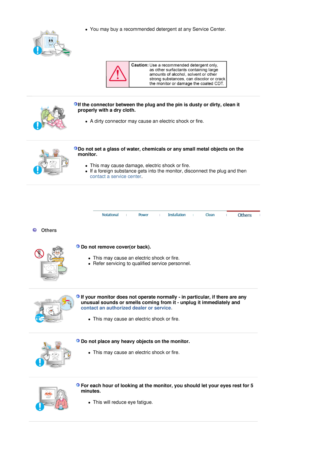 Samsung SAMTRON 59E, SAMTRON 78BDF manual Others, Do not remove coveror back, Do not place any heavy objects on the monitor 