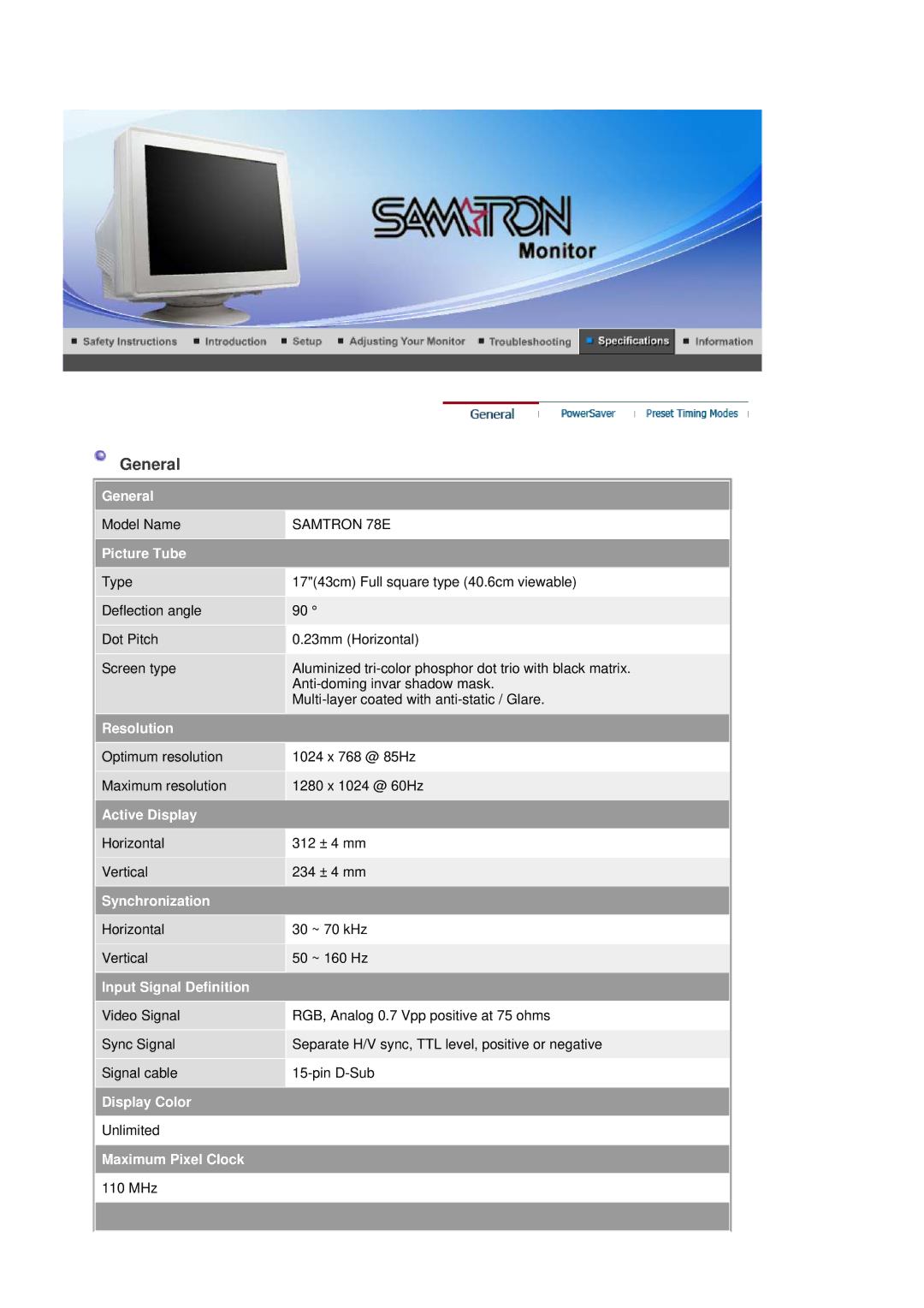 Samsung SAMTRON 78E, SAMTRON 78BDF, SAMTRON 591S, SAMTRON 58V, SAMTRON 98DF, SAMTRON 59E manual Samtron 78E 