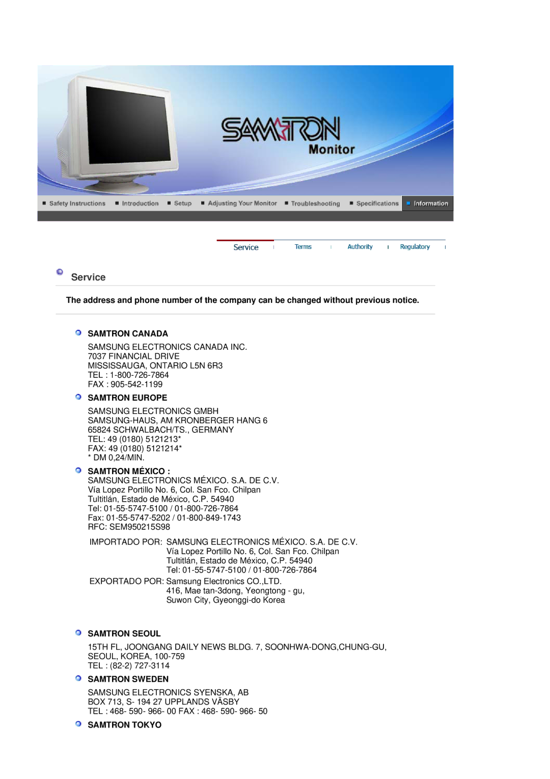 Samsung SAMTRON 78E, SAMTRON 78BDF, SAMTRON 591S, SAMTRON 58V, SAMTRON 98DF, SAMTRON 59E manual Service 